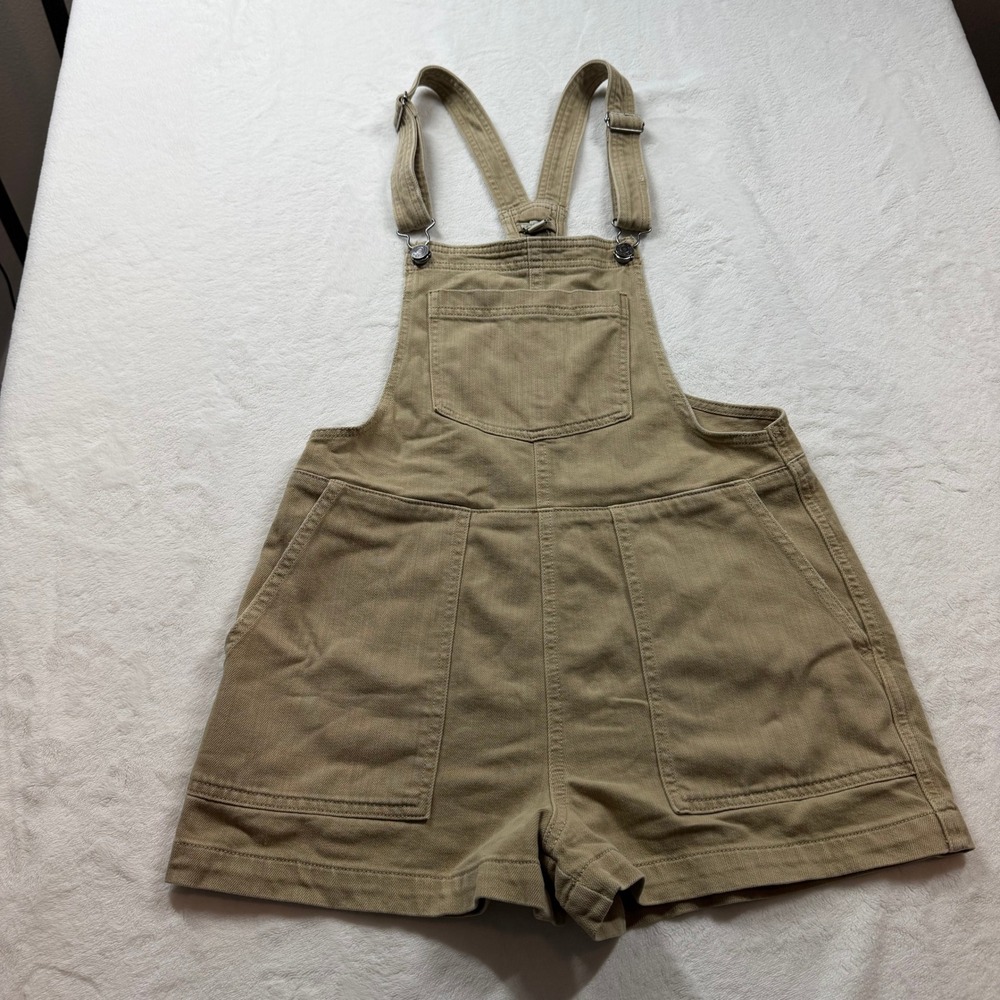 Aerie Denim Shortalls Womens XS Tan Good Bib Pocket Adjustable Straps Casual